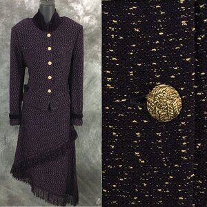 BEAUTIFUL St John collection knit purple multi jacket skirt suit size 8 10
